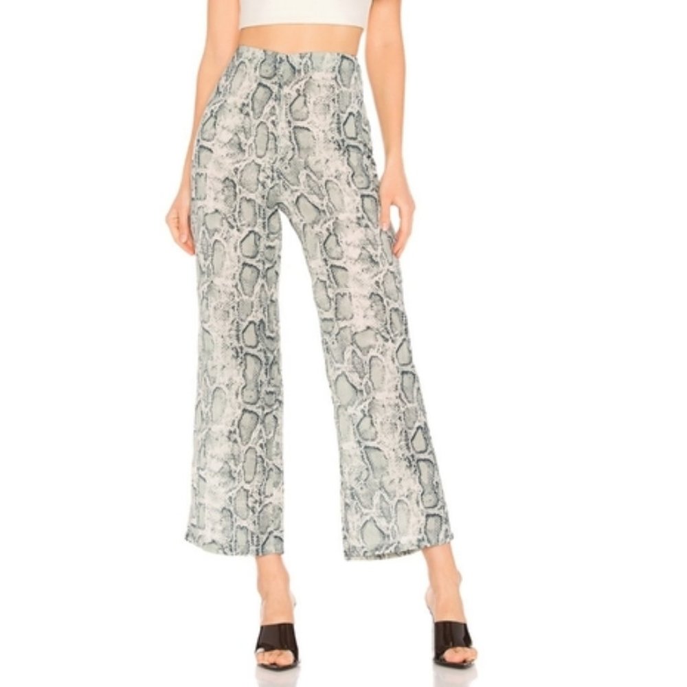 Superdown Abril Wide Leg Pant in Teal Snake
